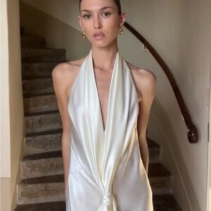 Long Curtain Dress by Datt Official in Sill with Open Back and back slit.